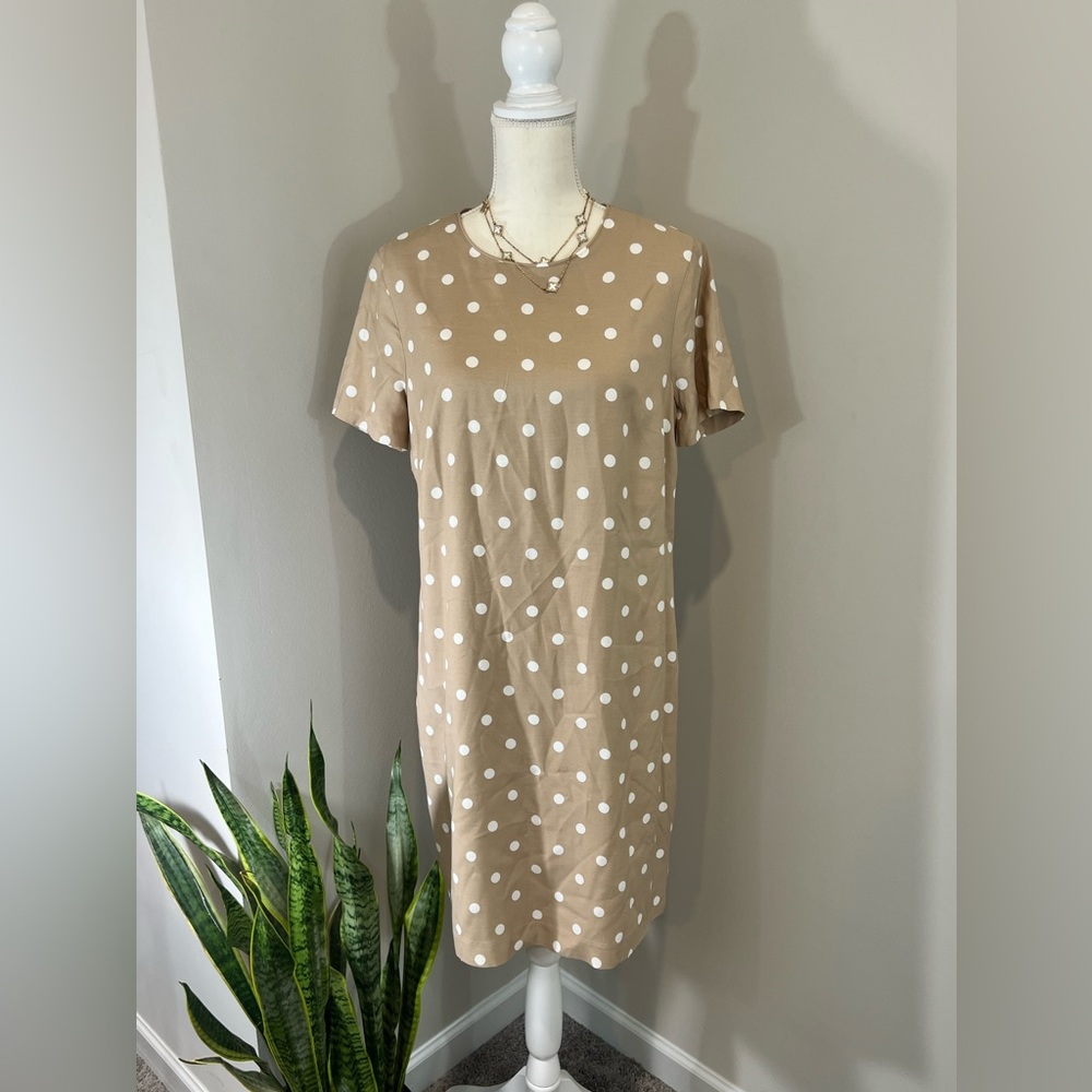 Ann Taylor Nude/white polkadot sheath dress size 8